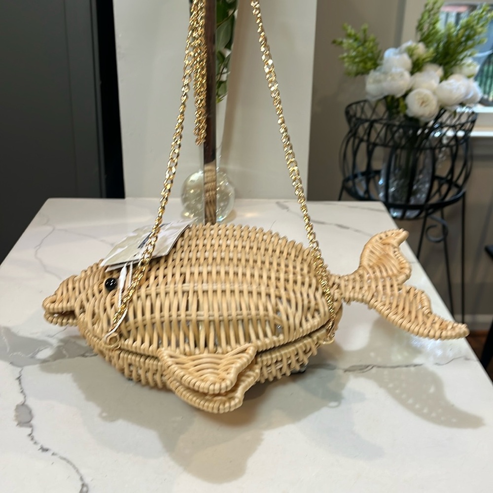 Tommy Bahama Natural Rattan Wicker Woven Fish Bag Crossbody or Clutch - NWT - Picture 10 of 11
